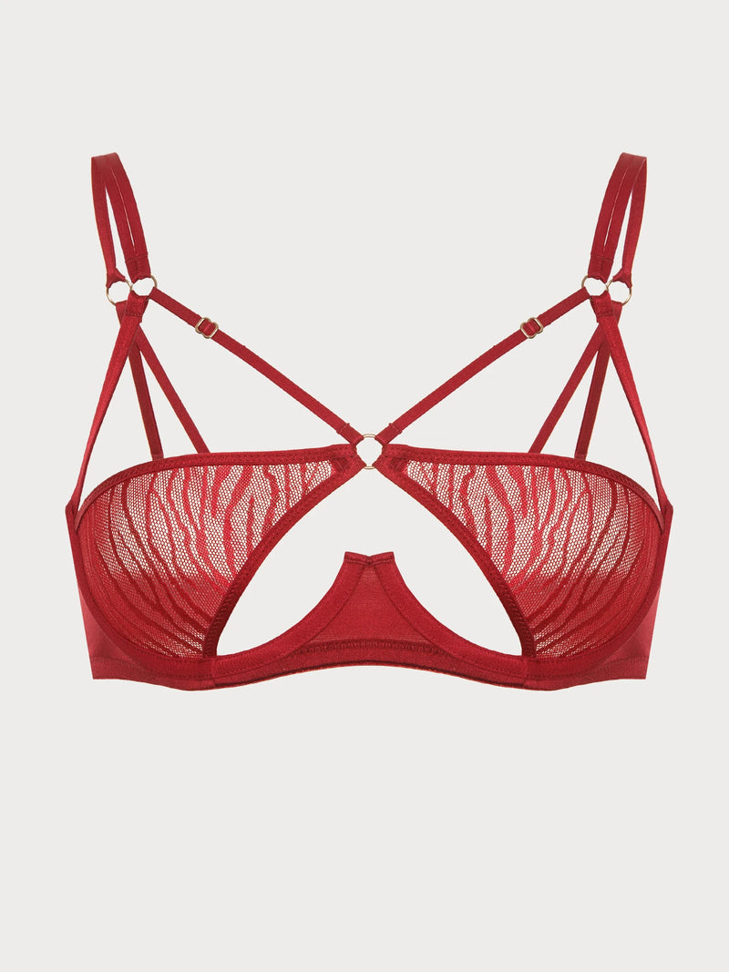 Crimson Zebra Strappy Open-Cup Bra