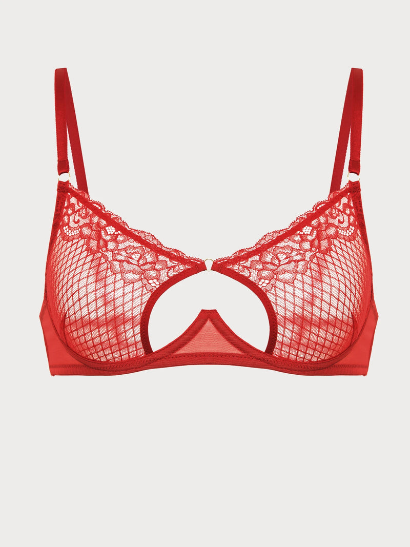 Scarlet Heart Lace Open-Bridge Bra