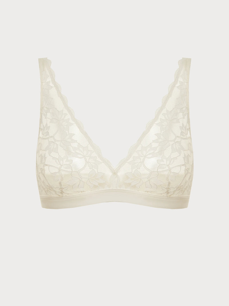 Silk-Mist Ivory Floral Lace Bralette