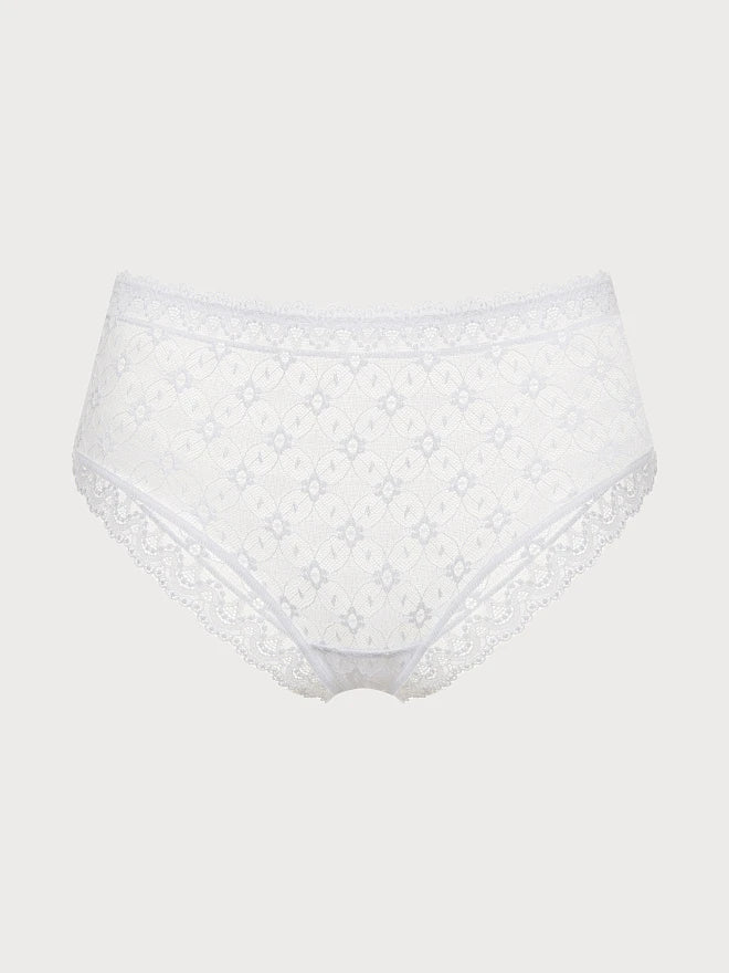 Pure White High-Waist Floral Lace Briefs