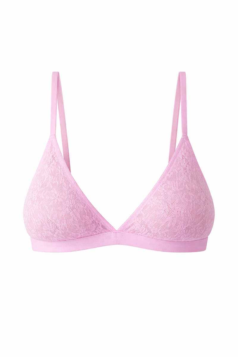 Floral Lace Soft Triangle Bralette in Blossom Pink