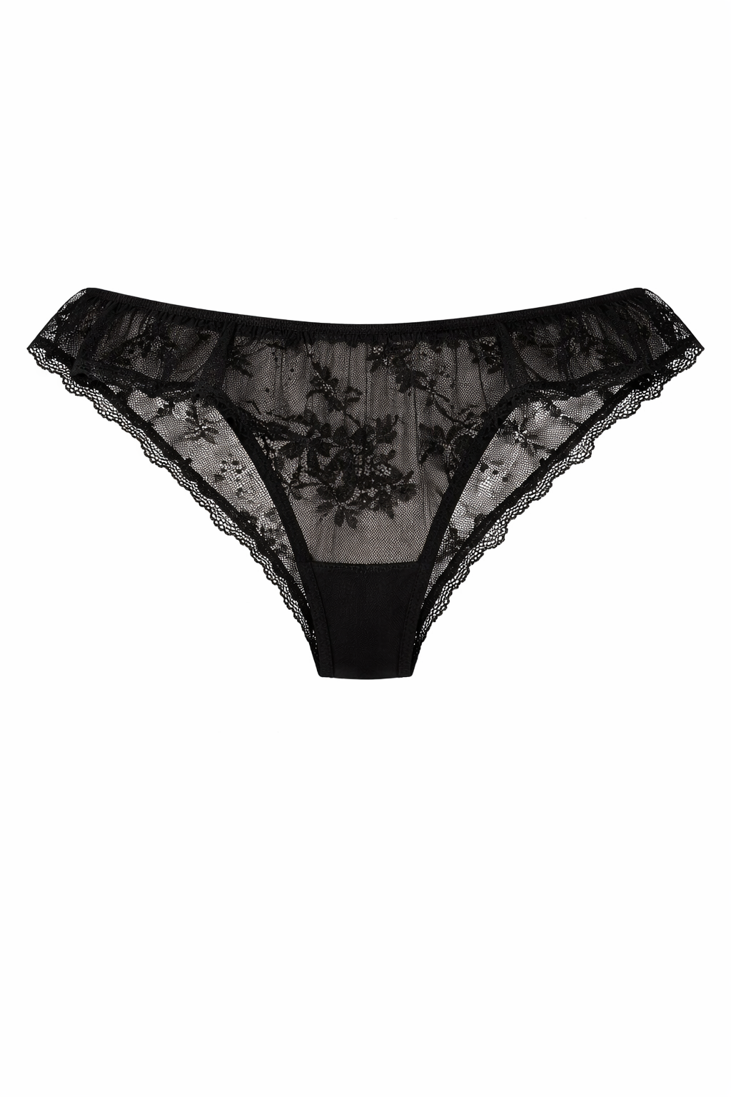 Midnight Floral Lace Bikini Briefs with Scalloped Edges