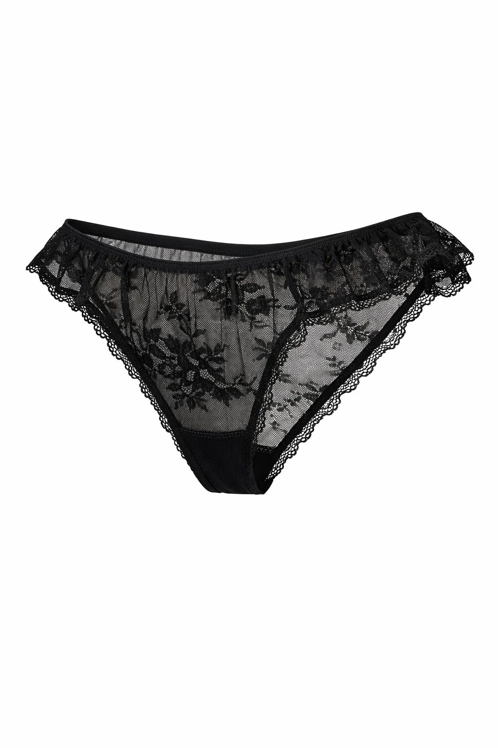 Midnight Floral Lace Bikini Briefs with Scalloped Edges