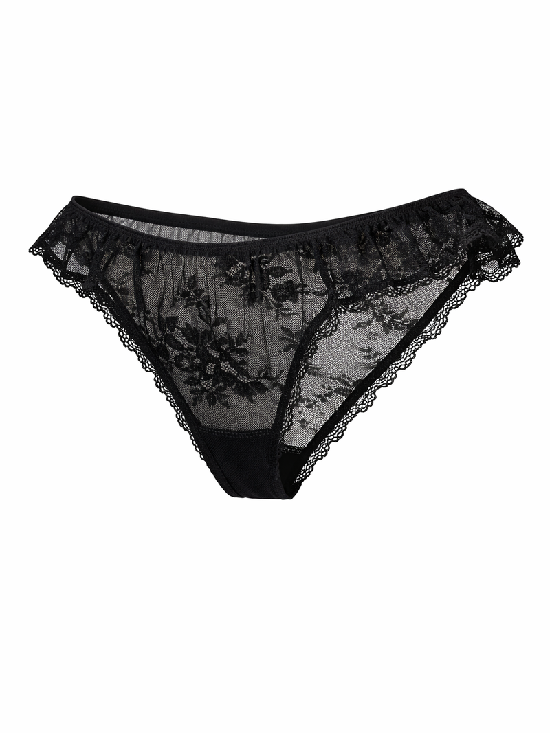 Midnight Floral Lace Bikini Briefs with Scalloped Edges
