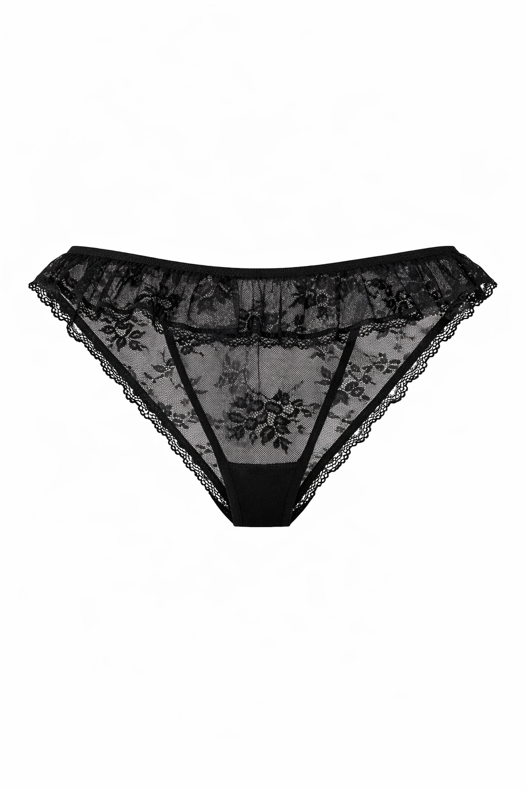 Midnight Floral Lace Bikini Briefs with Scalloped Edges
