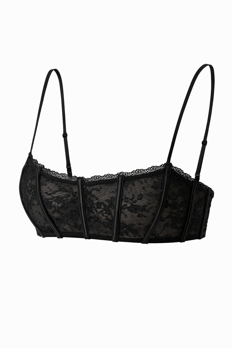 Midnight Noir Lace Balconette Bustier with Satin Boning