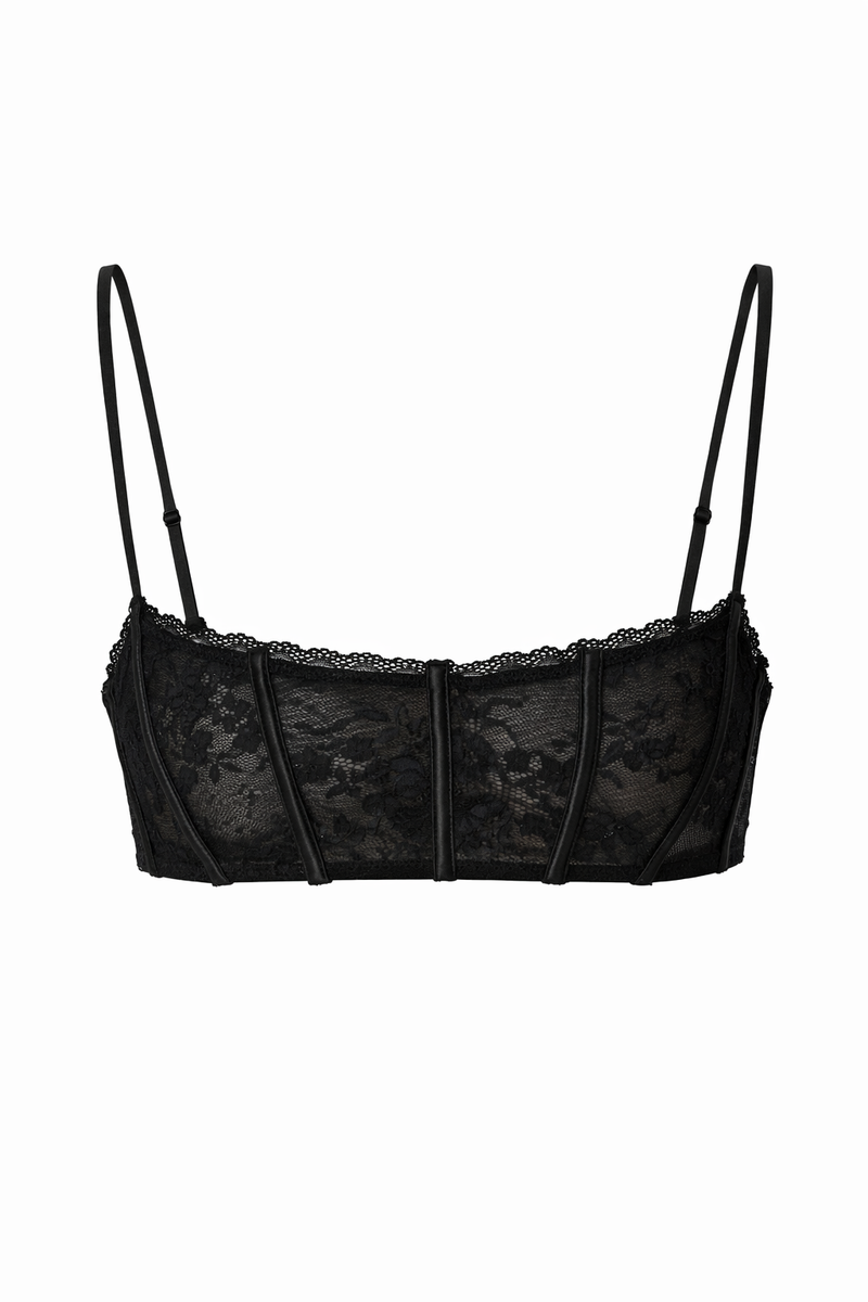 Midnight Noir Lace Balconette Bustier with Satin Boning