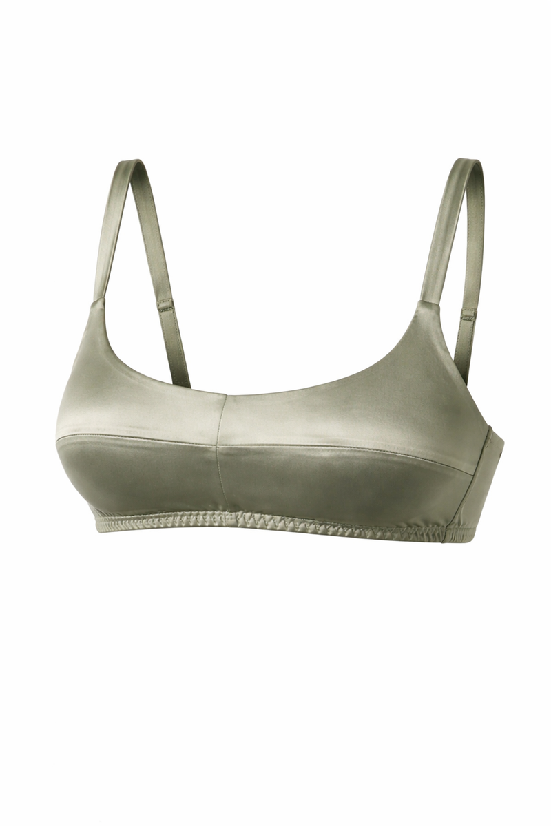 Ethereal Sage Silk Satin Soft-Cup Bralette