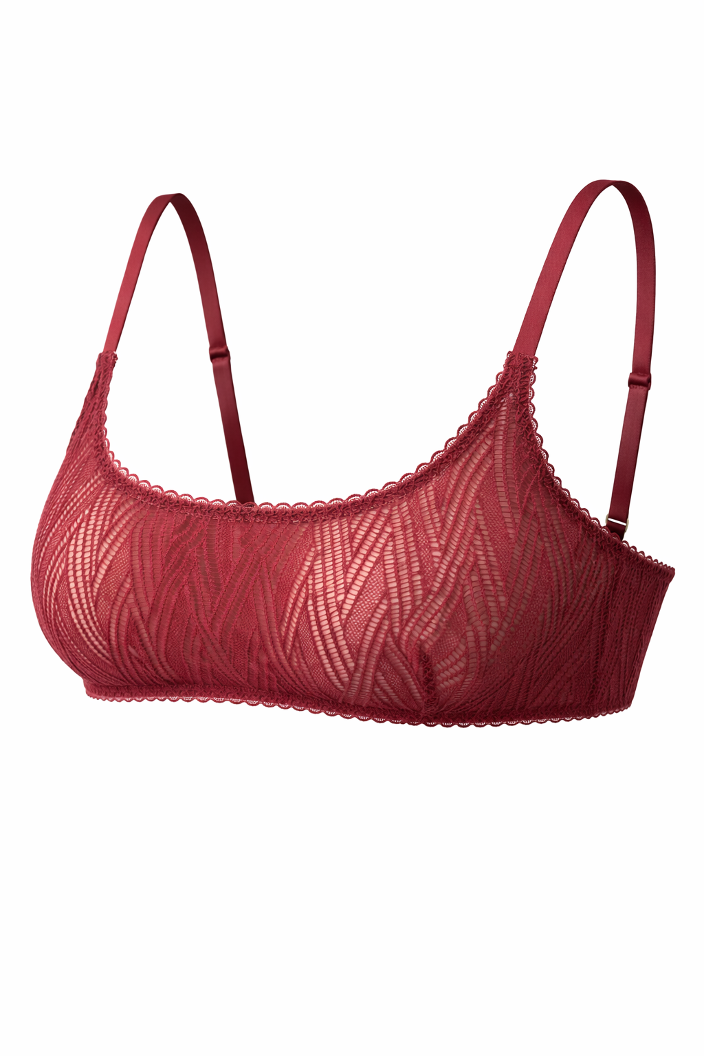 Deep Crimson Chevron Mesh Bralette with Scalloped Trim