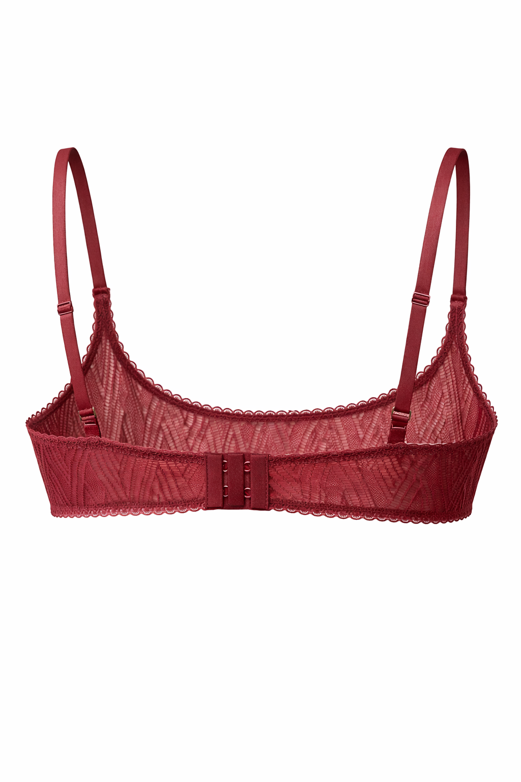 Deep Crimson Chevron Mesh Bralette with Scalloped Trim