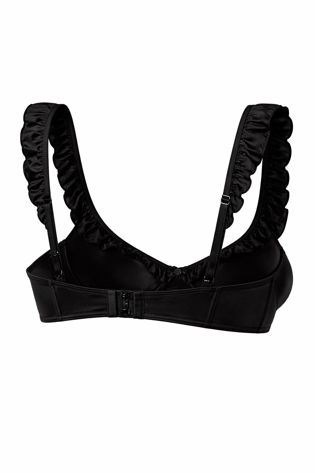 Midnight Noir Satin Demi Bra with Signature Ruffle Trim