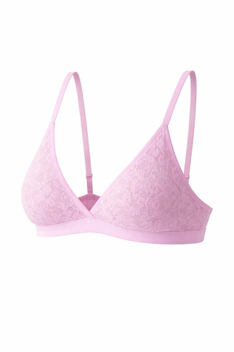 Floral Lace Soft Triangle Bralette in Blossom Pink