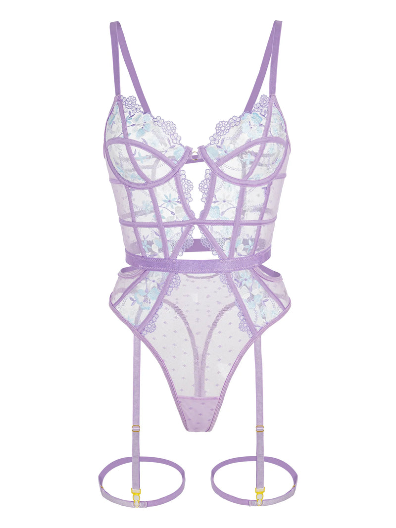 Lavender Blossom Embroidered French-Style Bodysuit