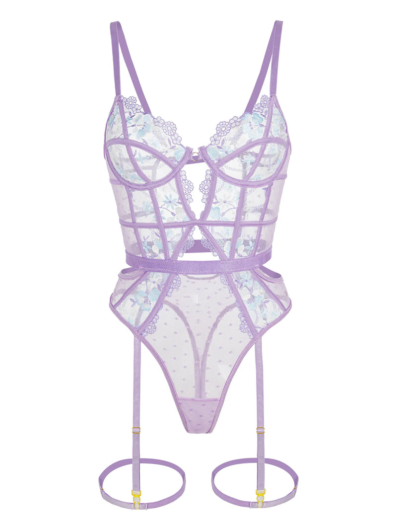 Lavender Blossom Embroidered French-Style Bodysuit