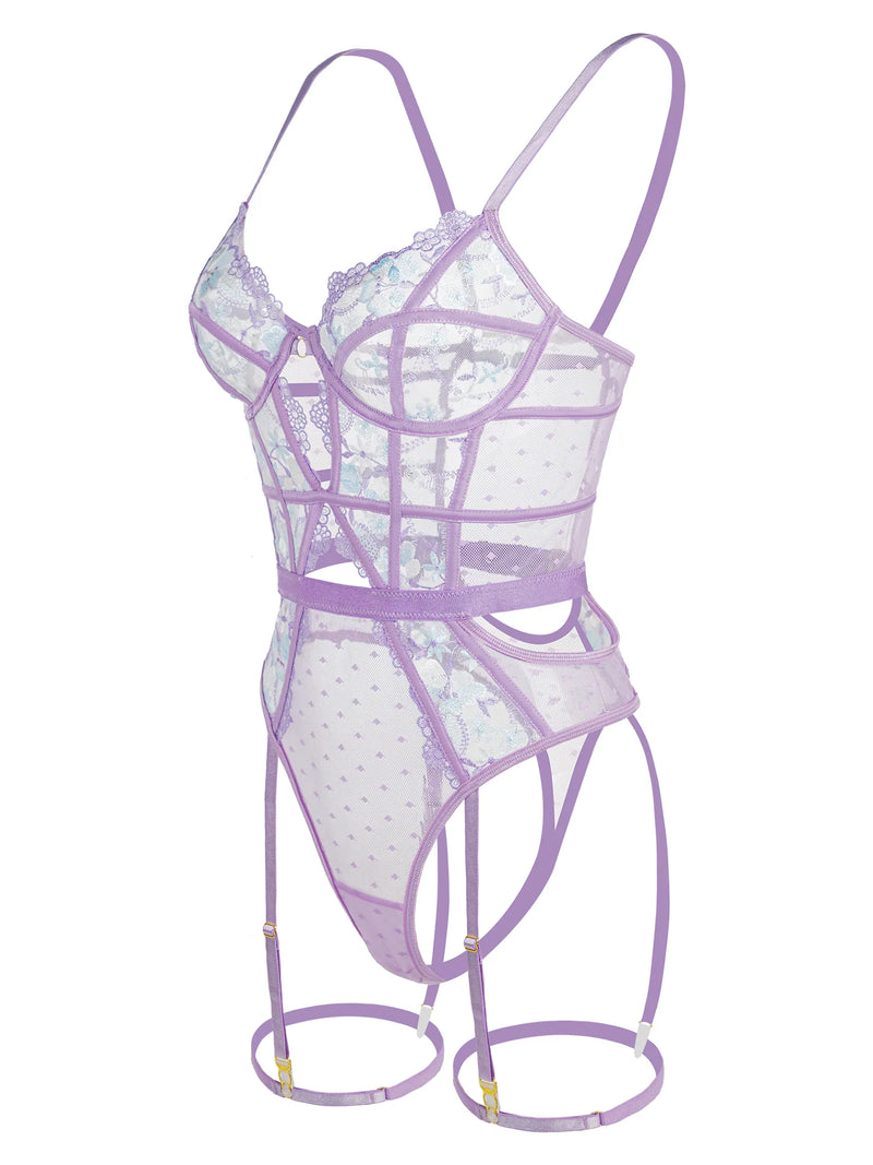Lavender Blossom Embroidered French-Style Bodysuit