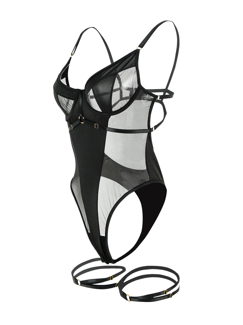 Architectural Sheer Mesh Strappy Bodysuit