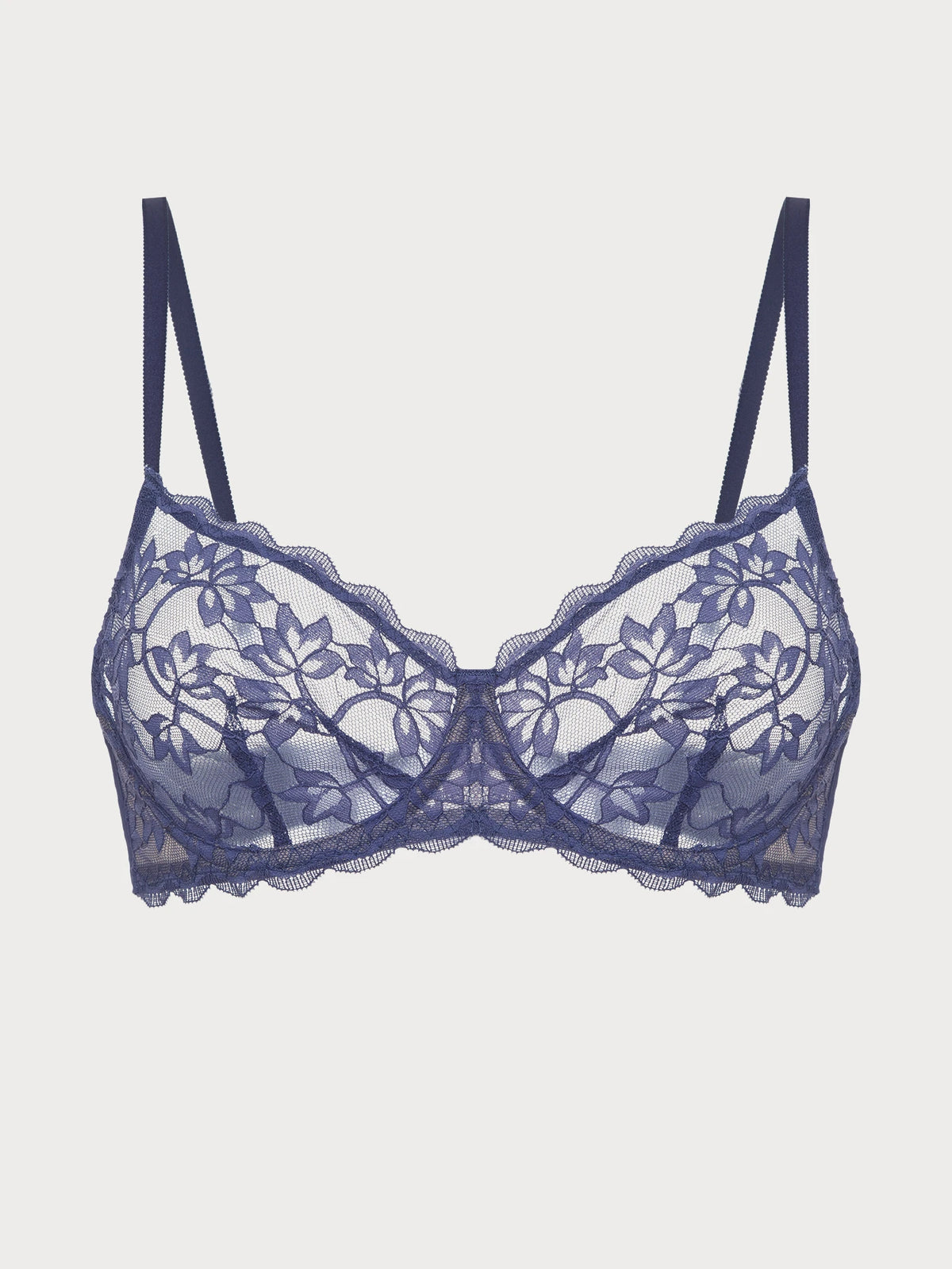 Indigo Blossom Sheer Lace Balconette Bra