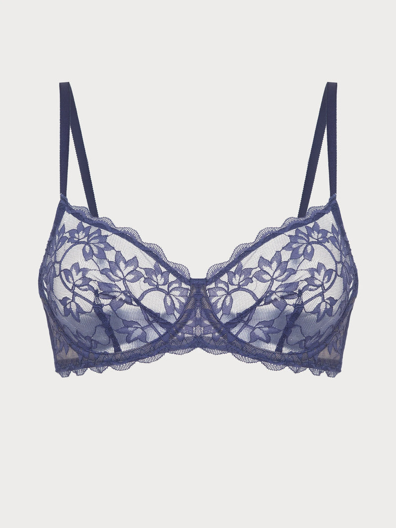 Indigo Blossom Sheer Lace Balconette Bra