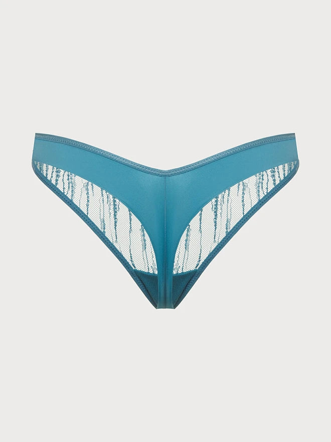 Azure Mist Eyelash Lace Brazilian Thong