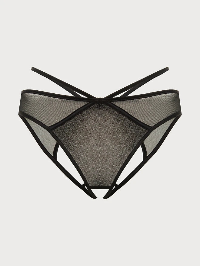 Midnight Noir Ouvert Briefs with Strappy Detail
