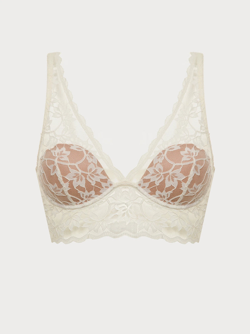 Ivory Blossom Lace Longline Bralette