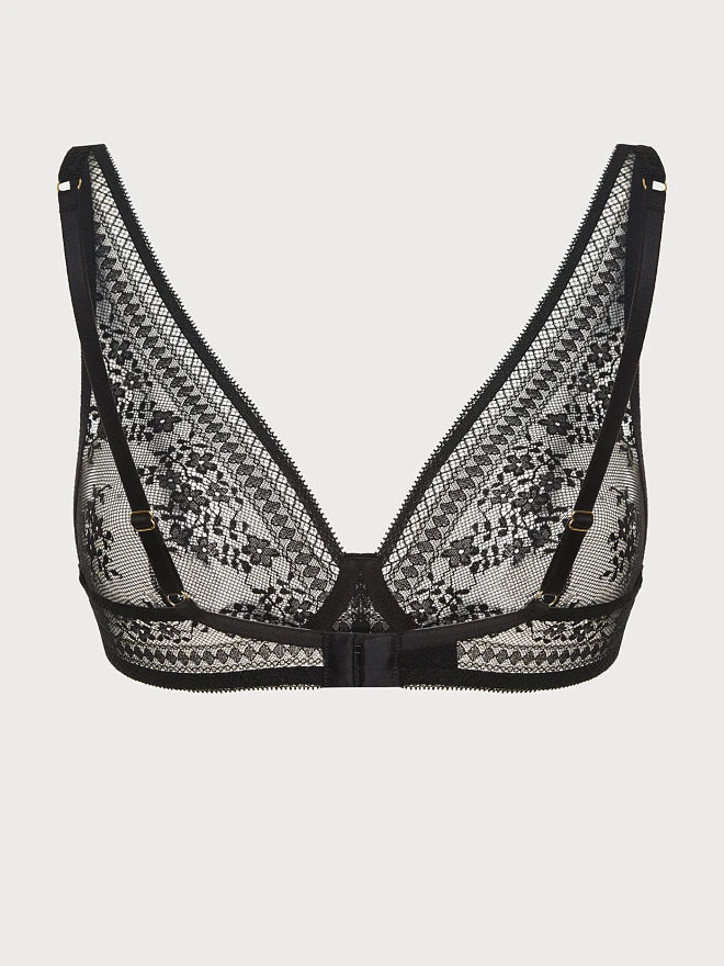 Midnight Lace Geometric & Floral Plunge Bra