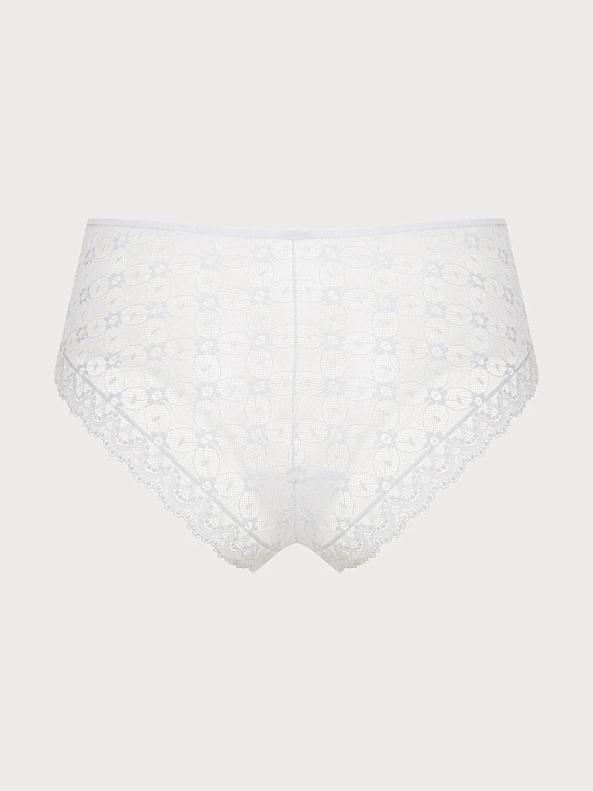 Pure White High-Waist Floral Lace Briefs