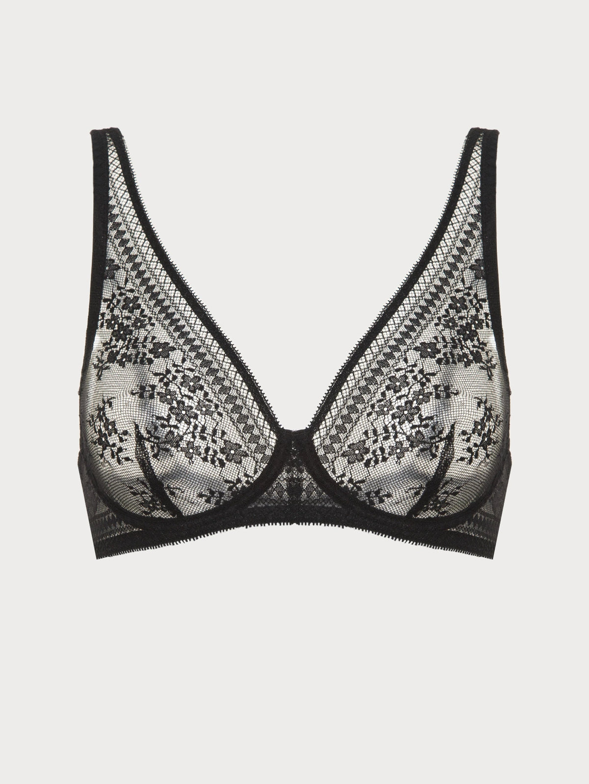 Midnight Lace Geometric & Floral Plunge Bra